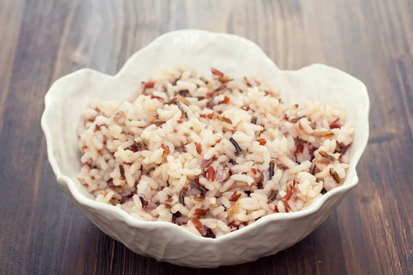 Boiled rice on white bowl — Stock Photo, Image