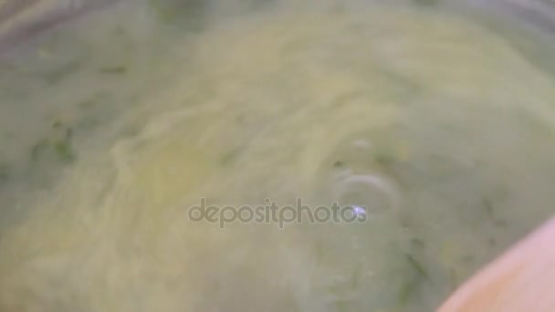 Kokande portugisiska soppan caldo verde — Stockvideo