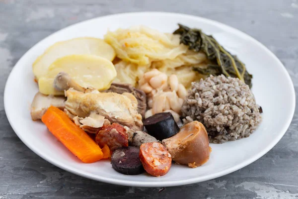 Typical Portuguese Dish Cozido Portuguesa White Plate — Stock Photo, Image