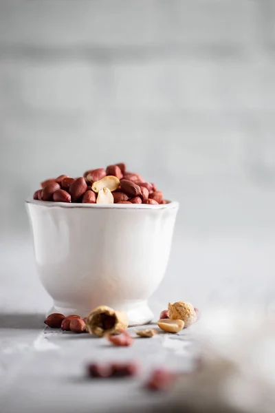 Peanut Small White Bowl Ceramic Background — Stock Photo, Image