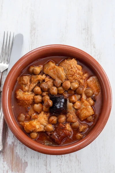 Spanish Dish Callos Beef Tripe Stew Chickpeas Morcilla Chorizo Ceramic — Stock Photo, Image