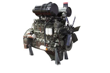 İzole edilmiş beyaz arka plana sahip dizel motor; endüstriyel ekipman