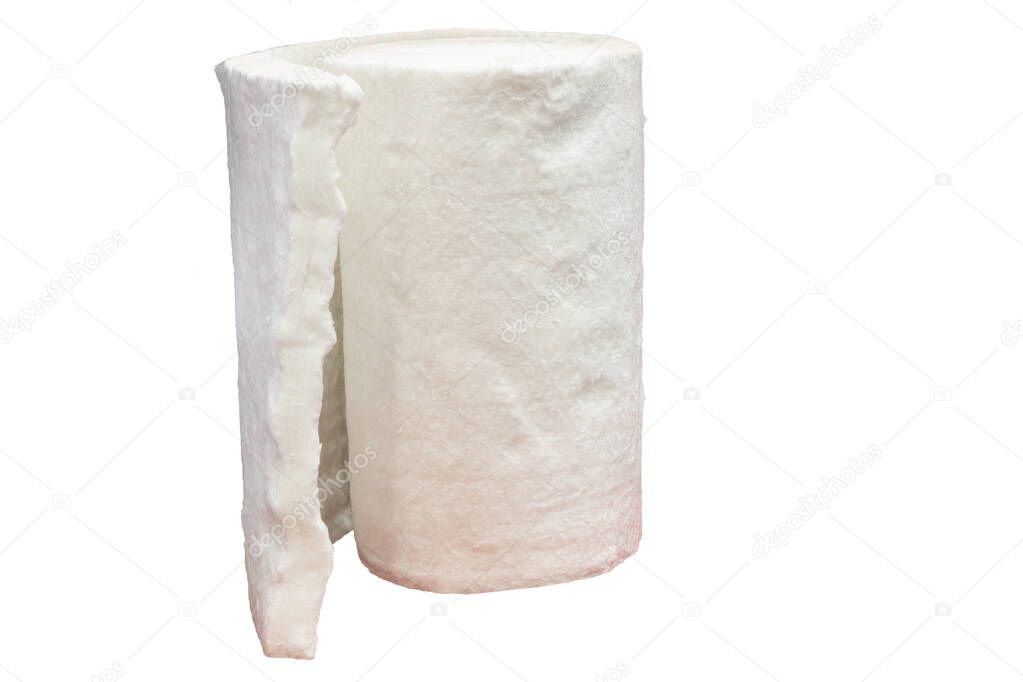 roll of Fiberglass Insulation using to prevent heat loss in heavy industry such as casting process ; isolated white background; clipping mask