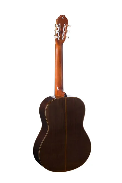 Акустическая гитара изолирована на белом фоне. Вид сзади — стоковое фото