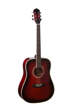 Doğal kırmızı ahşap klasik akustik gitar izole beyaz arka plan üzerinde
