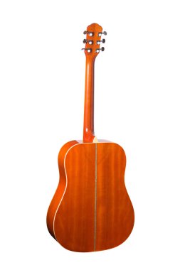Beyaz bir arka plan üzerinde izole akustik gitar. Arkadan Görünüm