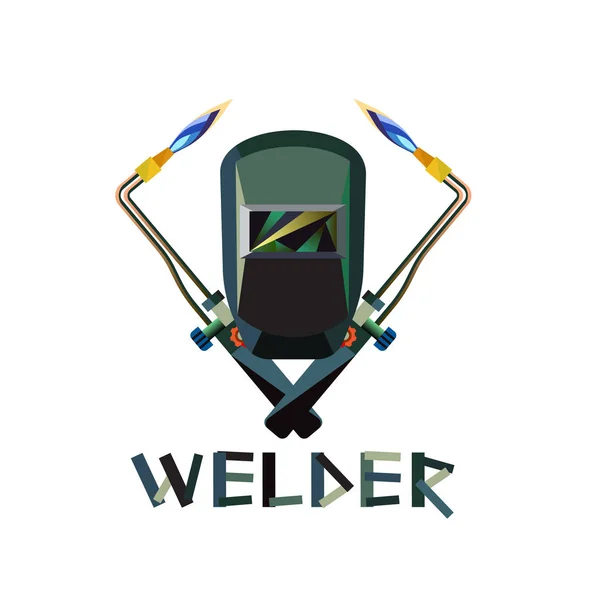 Welder Mask And Welding Torch — Stock Vector