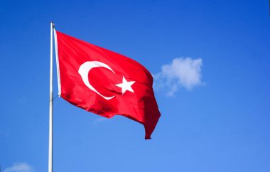 Mavi gökyüzü arka plan üzerinde Türkiye'nin bayrak sallayarak