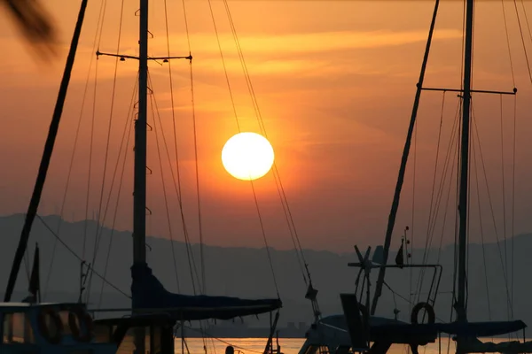 Coucher de soleil d'été sur le port — Photo