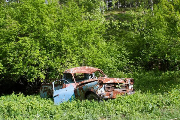 가든에서 오래 된 녹슨 자동차 — 스톡 사진