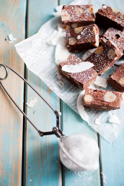 Chocolade fudge met noten — Stockfoto