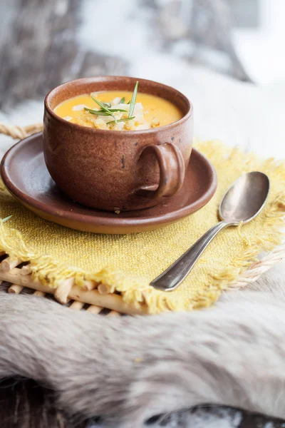 Зимний суп со сладкой морковью — стоковое фото
