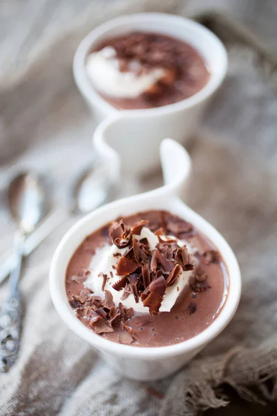 Chocolate pudding with whipped cream — Stock Photo, Image