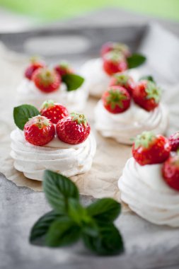 Mini pavlova with strawberries clipart