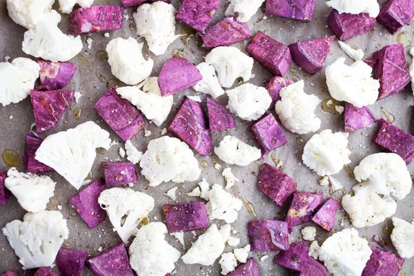 White cauliflower and purple sweet potatoes