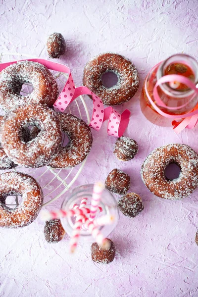 Sugar Donuts Traditional Finnish Drink Sima — Stock Photo, Image