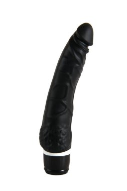 Black sex toy artificial phallus isolated on white background