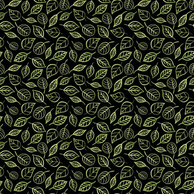 Seamless modeli yeşil siyah arka plan üzerine suluboya yaprakları