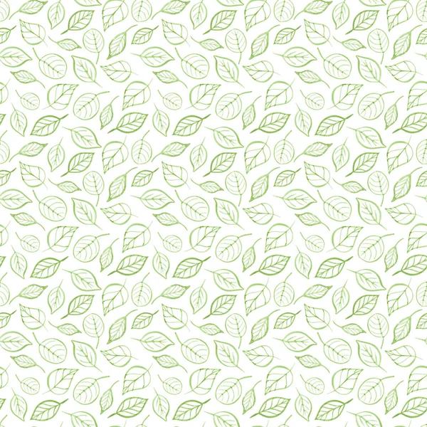 Akvarell varrat nélküli mintát zöld levelek, a fehér háttér — Stock Fotó