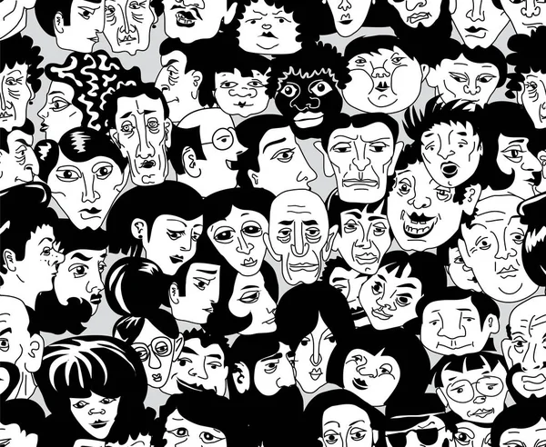 Varrat nélküli textúra, emberek arcok sokasága képpel — Stock Vector