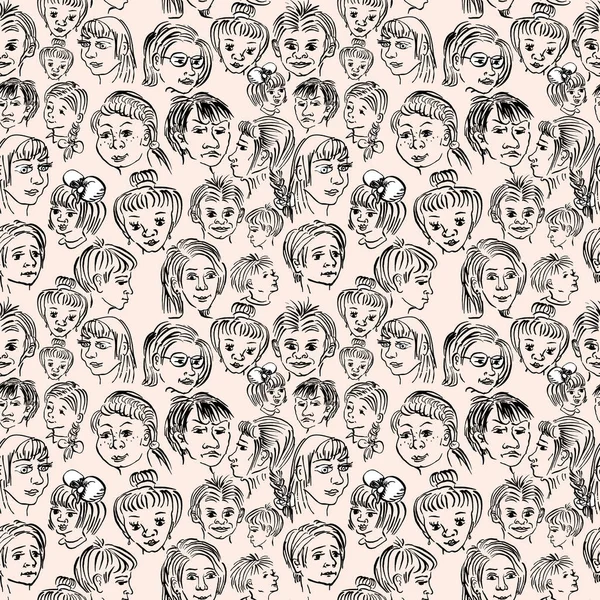 Безшовний візерунок ескізів дитячих облич — стоковий вектор