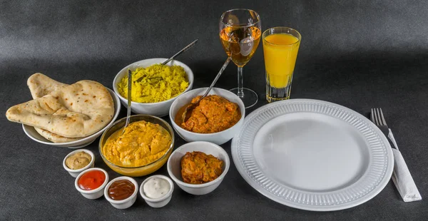 Oriental Indian set, chicken korma, chicken tikka masala, pilau Stock Image