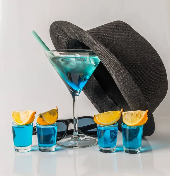 Colorful drink in a martini glass, blue and green combination, f