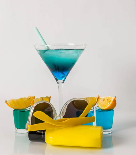 Colorful drink in a martini glass, blue and green combination, f