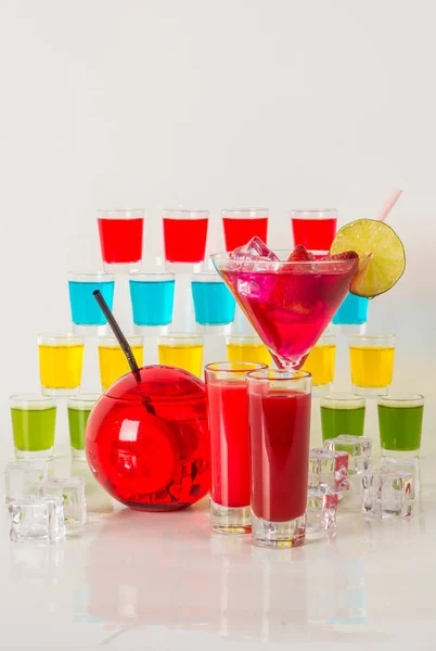 Colorful set of drinks, color drink decorated with fruit, many c — Stock Photo, Image