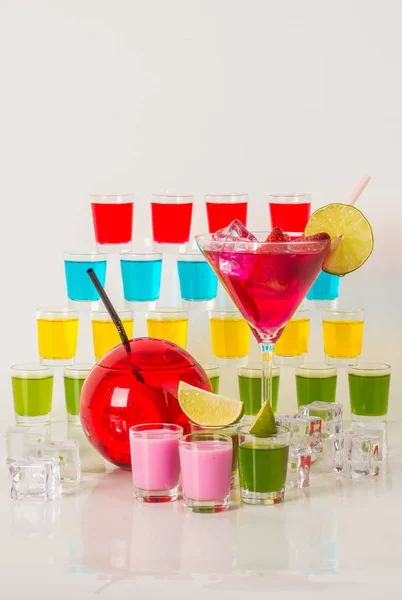 Colorful set of drinks, color drink decorated with fruit, many c — Stock Photo, Image