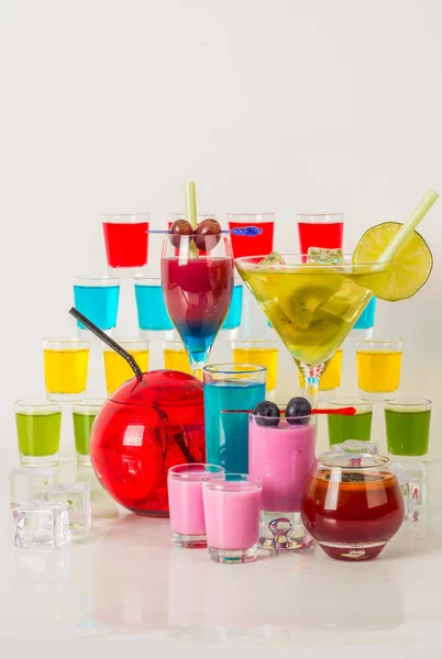 Colorful set of drinks, color drink decorated with fruit, many c — Stock Photo, Image