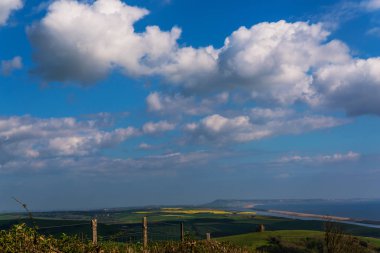 Okyanus Manzaralı tepeler, yeşil bitki örtüsü geçmişi olan ve güzel