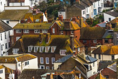Yeşil yosun kaplı binaların çatıları, sahil spot görülen fr