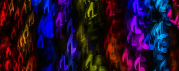 Night lights bokeh shaped sheet music, defocused bokeh light, bl — Stock Photo, Image