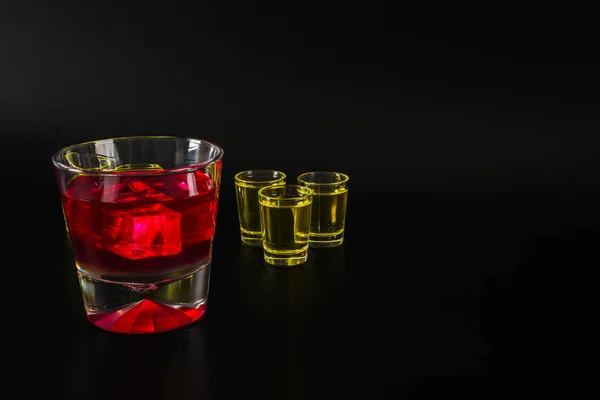 Set of green shots, green kamikaze, black background, party set — Stock Photo, Image