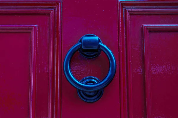 Πόρτα με ορείχαλκο ρόπτρο σε σχήμα μια διακόσμηση, όμορφη εισαγωγή — Φωτογραφία Αρχείου