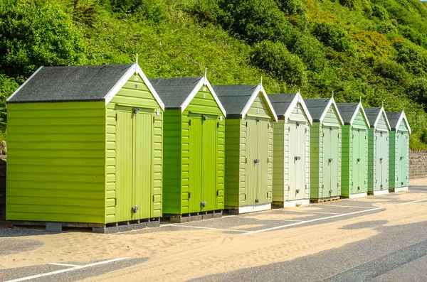 Colored houses on the beach, colorful door to summer cottages, s — Stock Photo, Image