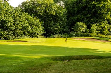 Golf sahasında bir güzel gün, yeşil çimen, yemyeşil bitki örtüsü, git