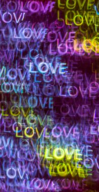 Farklı renkli kelime aşk, soyut ile güzel arka plan