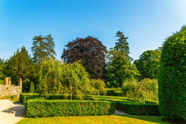 Taze bitki örtüsü, kesilmiş yeşil park park walkin, bakımlı