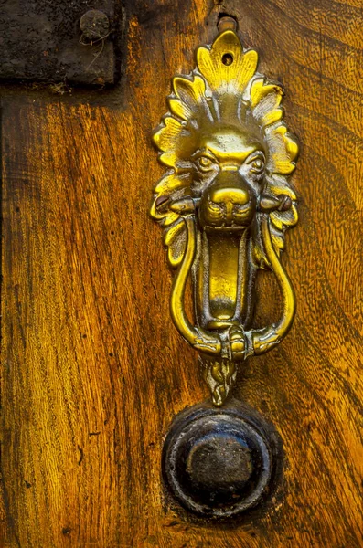 ประตูที่มีทองเหลืองเคาะในรูปร่างของการตกแต่งที่สวยงาม — ภาพถ่ายสต็อก