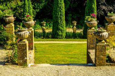 Antiqu beton bir kaide üzerinde Bahçe saksı stilize