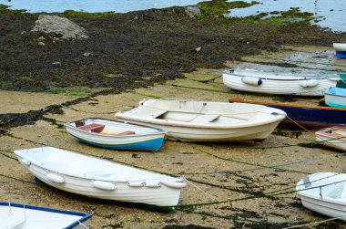 Bir çıkış, düşük su seviyesi sırasında küçük bir liman tekneler