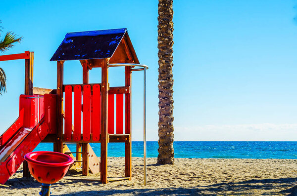 colorful children's Playground on the beach on a hot day, Playgr