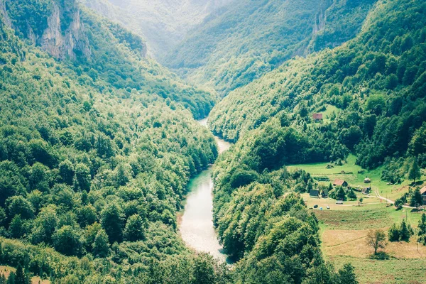 The Tara River and Canyon, and its countryside, in northern Montenegro. Montenegro,Tara River next to Djurdjevi bridge — Stock Photo, Image