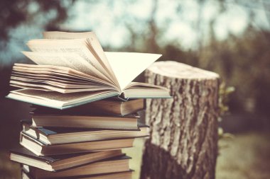 Ağaçlar hakkında bir kitap ahşap elele tutuşun. Tasarım şablonu. Ormansızlaşma kavramı.