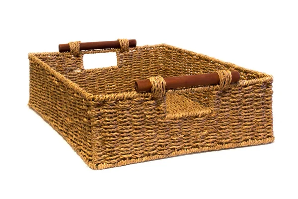 Woven rope basket with handles three quarter view — Stock Photo, Image