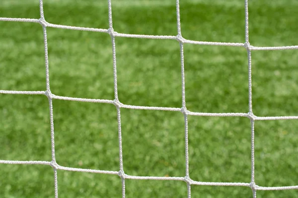 Piłka nożna netto siatki ciągi zbliżenie — Zdjęcie stockowe