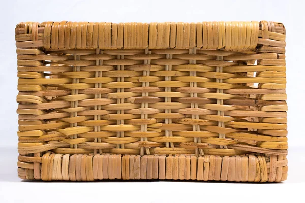 Square Wicker Basket Isolated on White Front View — Stock Photo, Image