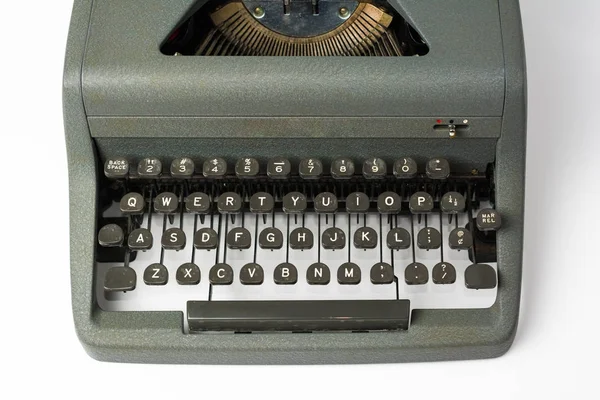 Antique Typewriter on White Background Perspective Close Up on K — Stock Photo, Image